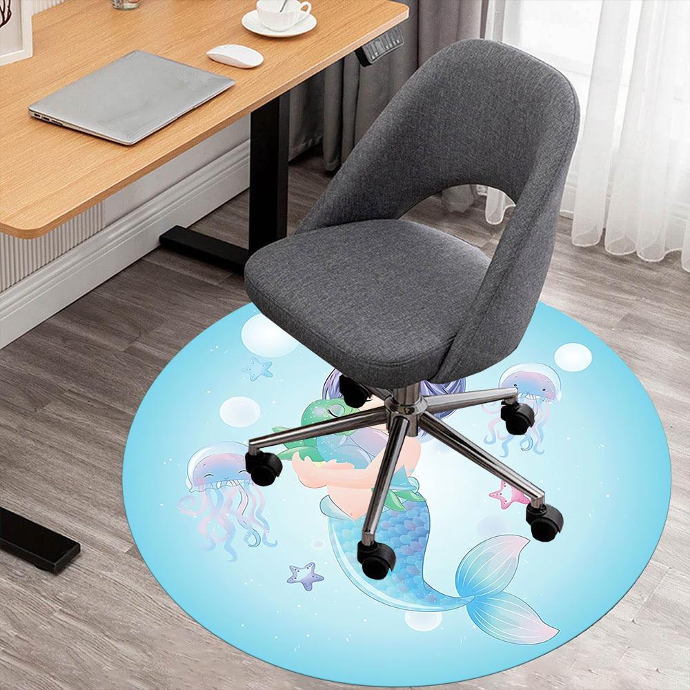 

1pc Mermaid Jellyfish Round Chair mat Area Rug - Non-Slip, Floor Mat for Office, Bedroom, and Indoor Decor c1125443 80cm by 80cm