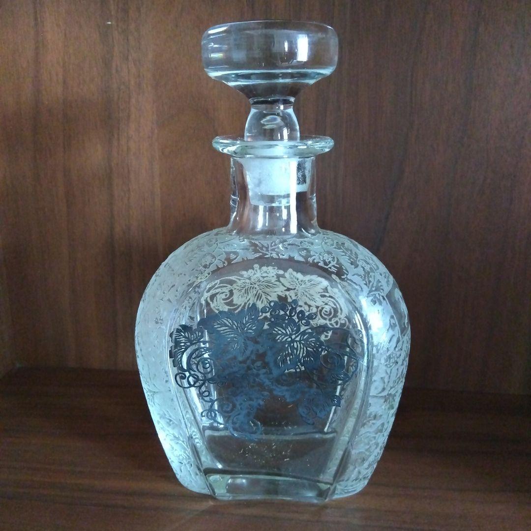 Used Silver Overlay Crystal Glass Decanter Antique Art Deco Style