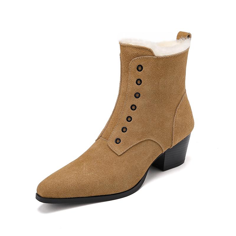 

Fashion 2025 Winter New Fashion Warm Genuine Leather Women Ankle Boots High Heel Wool Inside Snow Boots Platforms Short Motorcycle Boots 34 оранжевый