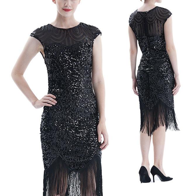 Sexy Damen-Partykleid, modisches einfarbiges Pailletten-Fransenkleid