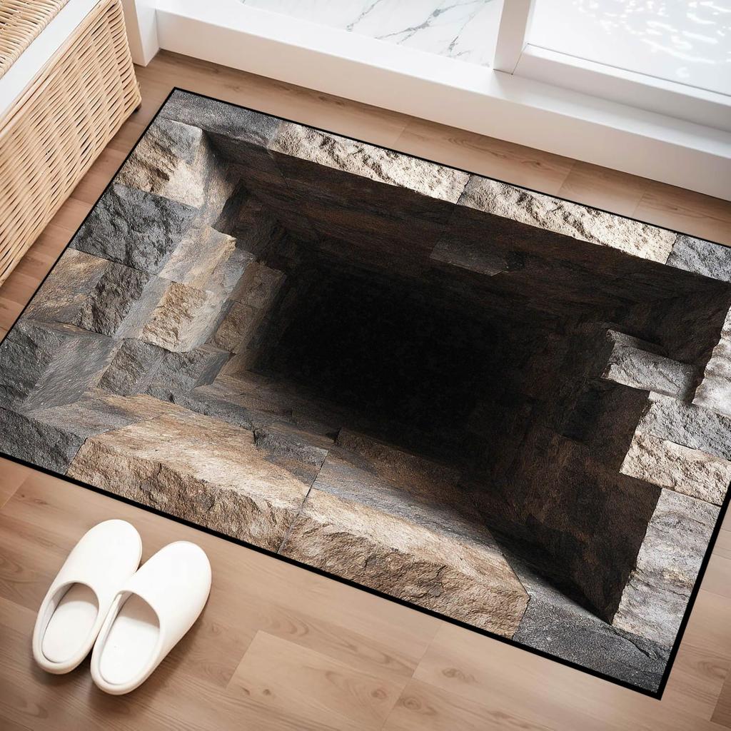 3D Optical Illusion Stone Stair Rug,Non-Slip Floor Mat for Bedroom Living Room Unique Visual Effect Carpet for Home Office Decor