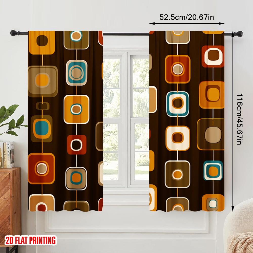 2pcs  2D plane printing Curtains&Window Treatment Retro Geometric Rings Versatile Polyester Fabric (without rod) Decorations