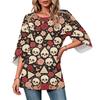 Women's Casual Loose Fit Three-Quarter Sleeve Neck Top with Halloween Print