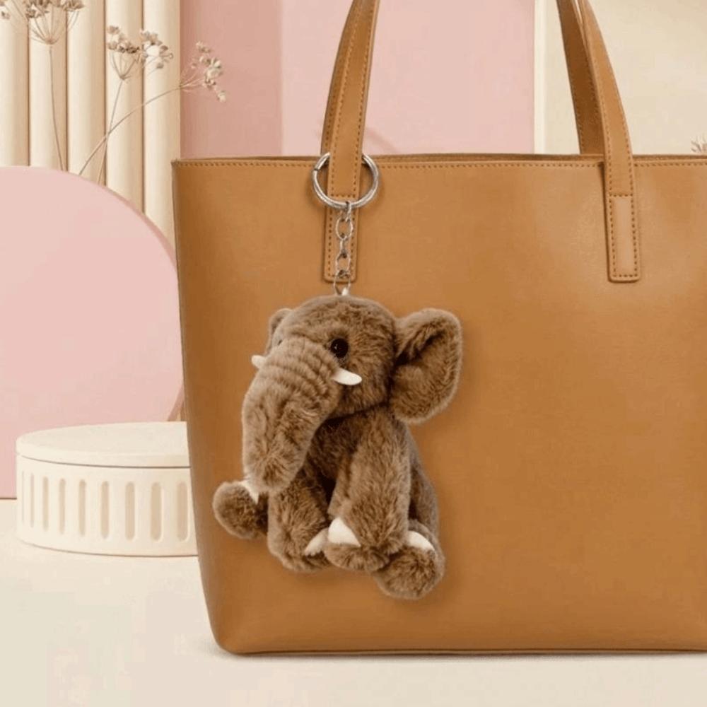 Cute Cartoon Elephant Keyring Polyester Animal Bag Pendant Love Pompom Plush Stuffed Keychain  Kids