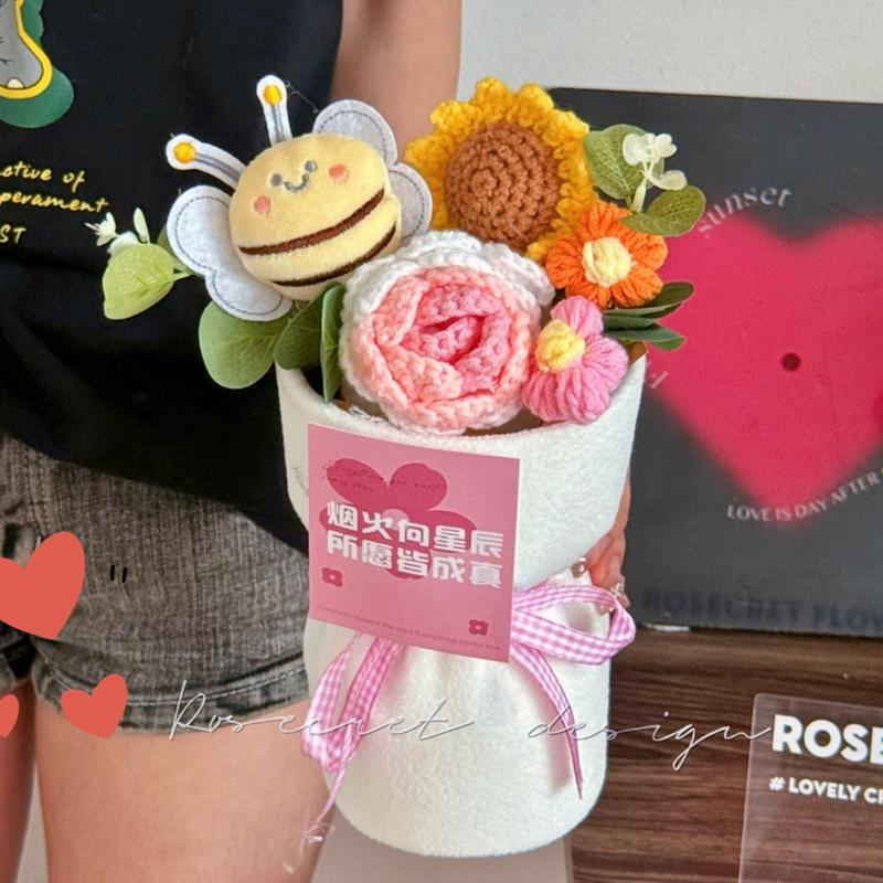Artificial Flower Crochet Bouquet Eternal Flowers Valentine's Day Graduation Bouquet Wedding Guest Gift New Year Bouquet Flowers