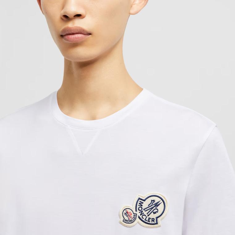 Moncler T-shirt Casual con Logo Etichetta SS23 Manica Corta Girocollo Uomo Top Bianco I10918C000588390Y001