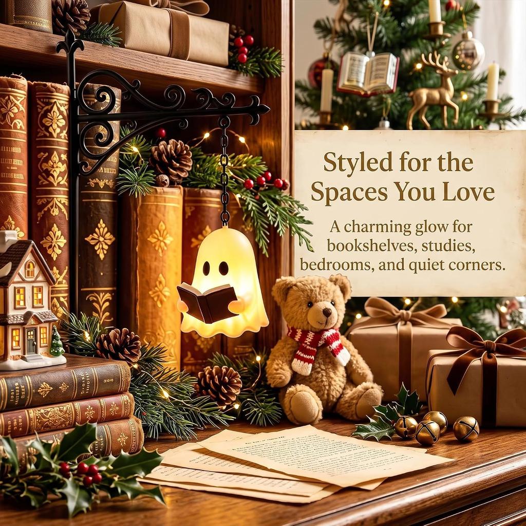 Bookshelf Lamp Library Lantern Light Cute Reading Ghost Hanging Night Light, Vintage Ornate Bracket Book Nook Light, Halloween