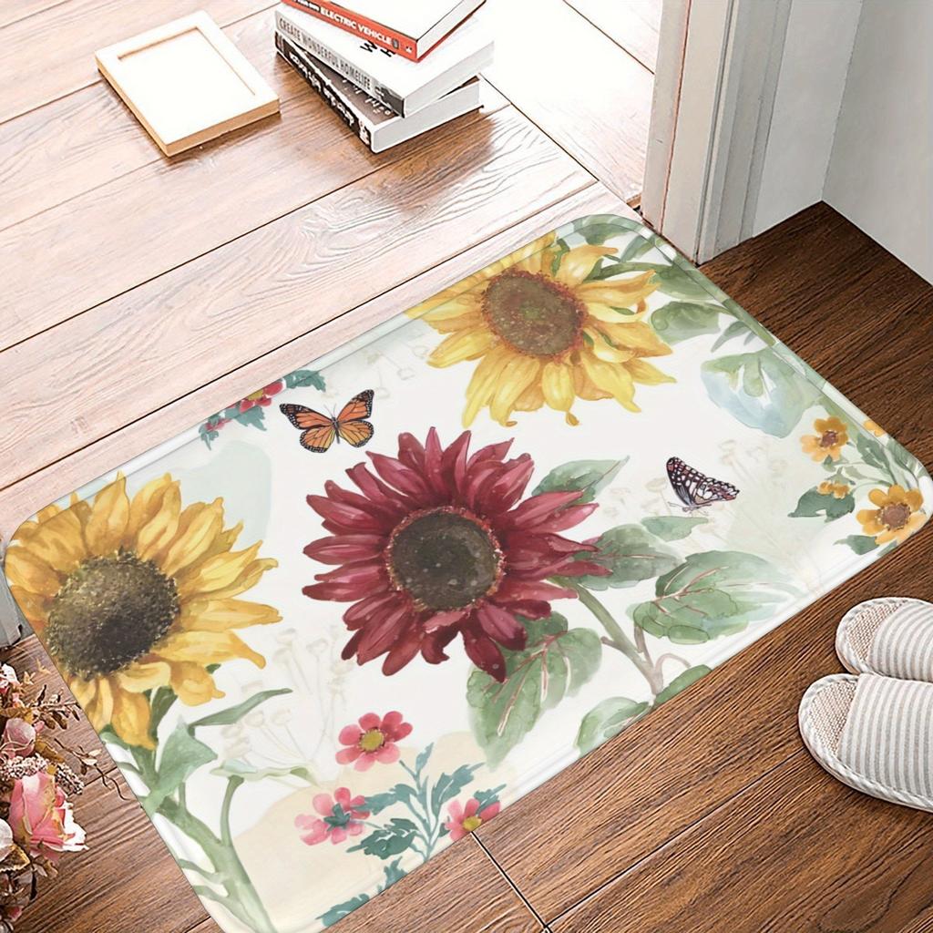 1PC Rainbow Gradient Roses Kitchen Rug Non-Slip Door Mat Pop Design Bathroom Rug Bath Mat Carpet for Home Sink Laundry Decor