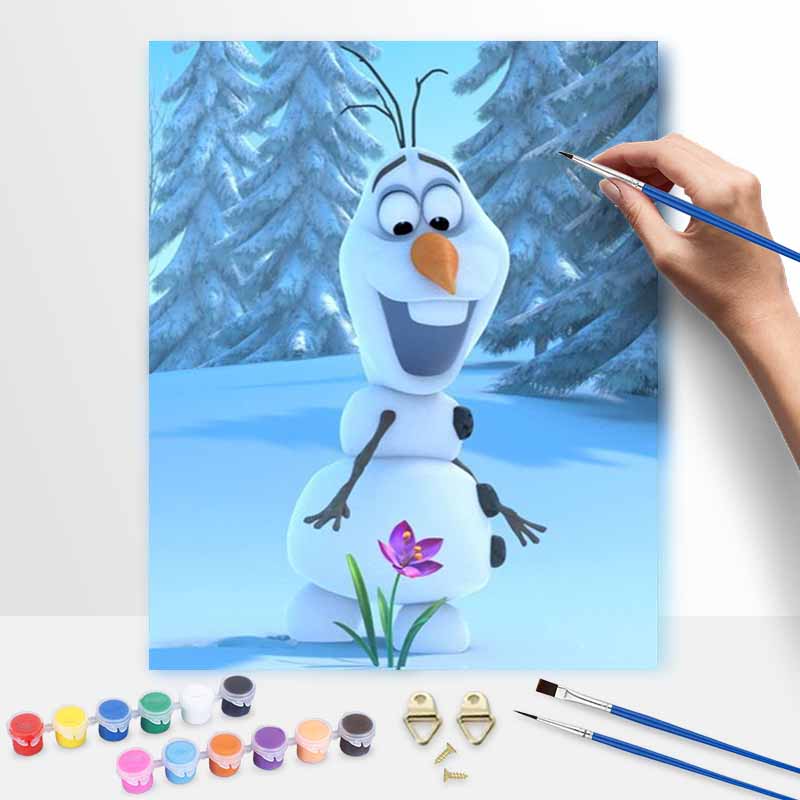 Disney Oil Painting DIY Digital Painting Olaf Snowman In Winter Landscape HandPainted Wall Art for Living Room and Entryway.