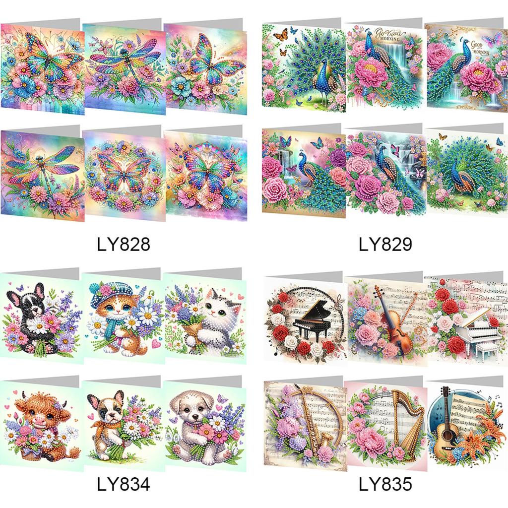 6PCS DIY Diamond Painting Greeting Card Set Diamond Art Greeting Cards for Birthdays Thanksgiving & Special Occasion