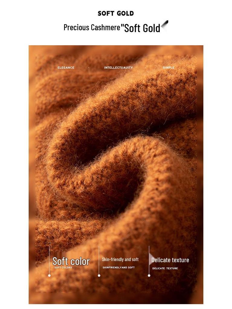 Men's Jacquard Knit Cashmere Sweater, Round Neck, Thickened for Autumn and Winter, Solid Color, Versatile Base Layer.