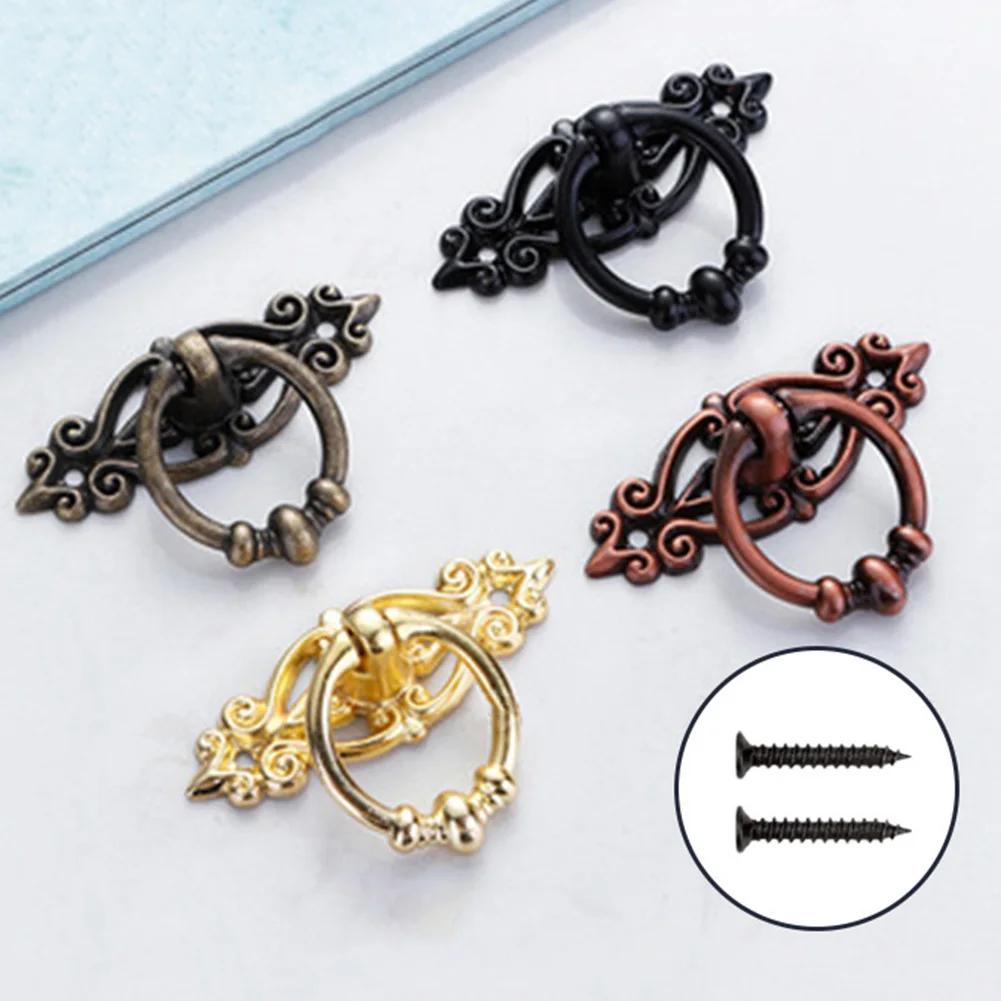 

1PCS Retro Zinc Alloy Kitchen Drawer Cabinet Door Handle Furniture Knobs Hardware Cupboard Antique Pull Ring Handles With Screw