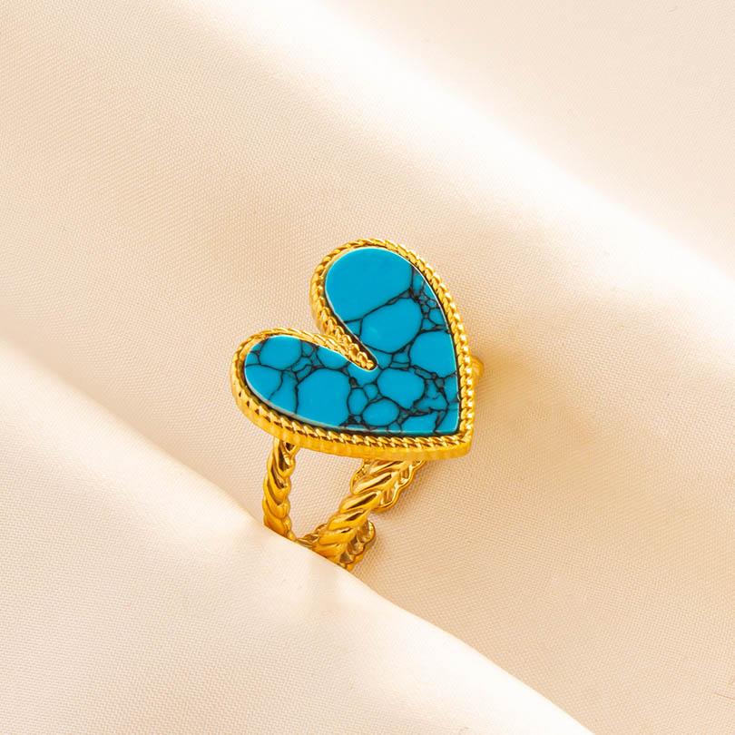 1pcs Blue Stone Ethnic Vintage Open Adjustable Sun Heart Star Stainless Steel Rings For Women Men Accessories Jewelry Bague Gift
