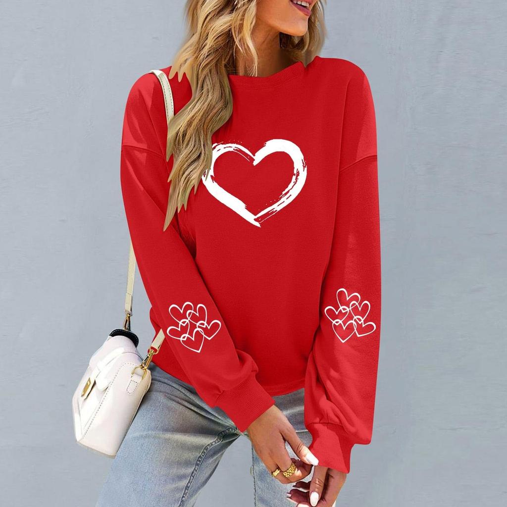 Damers Moderiktiga Lediga Långärmade Hals Valentindags Tryck Pullover Sweatshirt