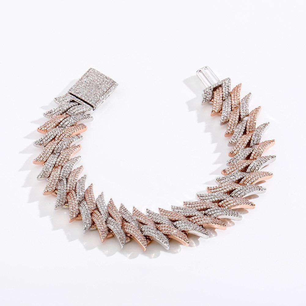 20mm Thorn Box Buckle Cuban Chain Zircon Hip Hop Men's Trendy Bracelet, Real Gold Plated