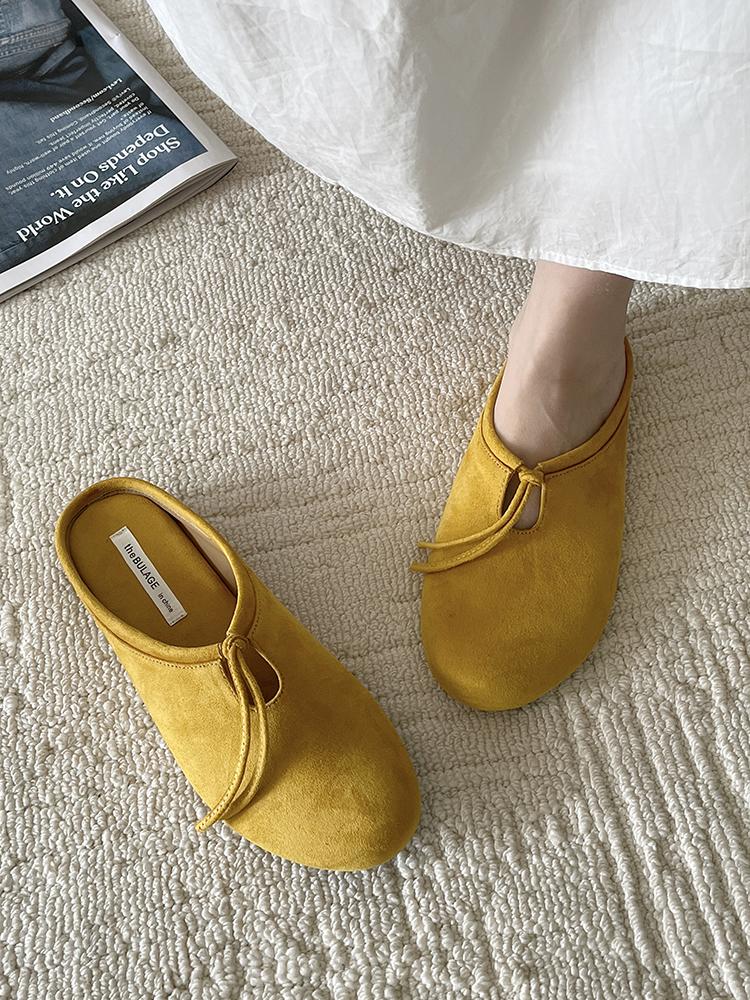 Fashion Suede Women Flats Slippers Designer Bow Mules Shoes Autumn Casual Slingback Shoes New Trend 2025 Walking Cozy Zapatillas Ladies