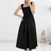 Square Collar Sleeveless Solid Color Waist Tight Summer Dress Sweet Elastic Shoulder Strap Swing Large Hem Sling Dress Streetwear
