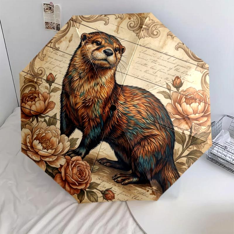 

1 PC Automatic Folding Umbrella - Retro Floral Animal Pattern, Portable & Foldable Design with 8 Ribs, Christmas Birthday Gifts