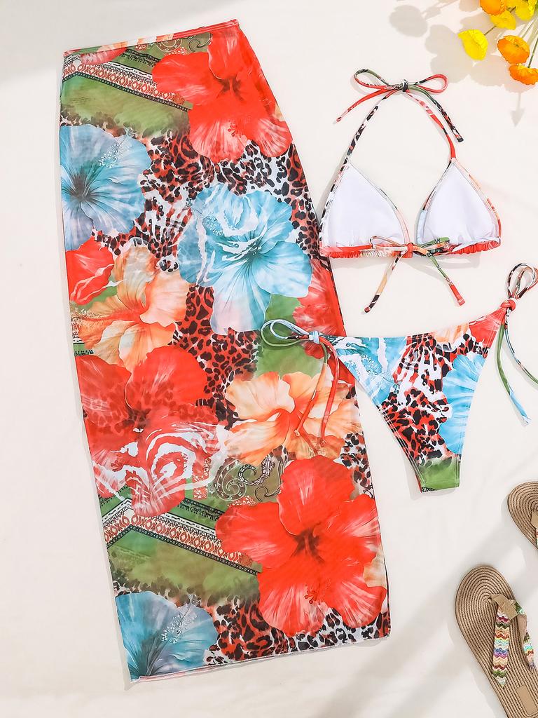 3 Pack Sexy Printed Bikini Set Swimwear Skirt