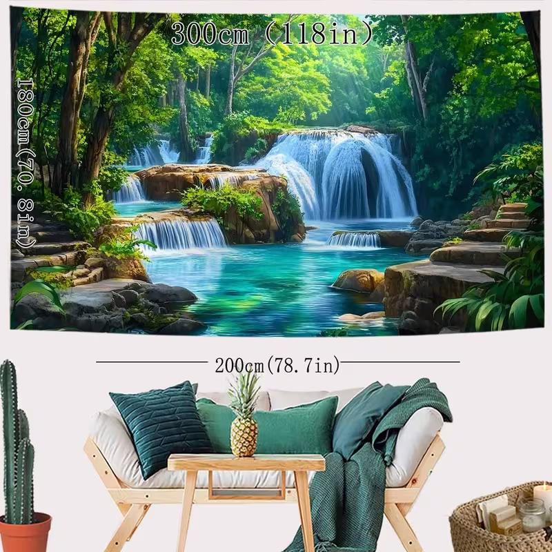 2D Turquoise Pool Waterfall Backdrop Lush Tropical Forest Photography Background Cloth