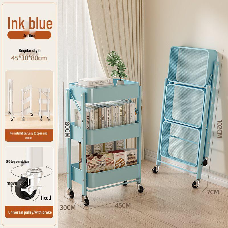 Foldable Hand-Pushed Storage Rack with Shelves for Snacks, Toys, and Kitchen Use