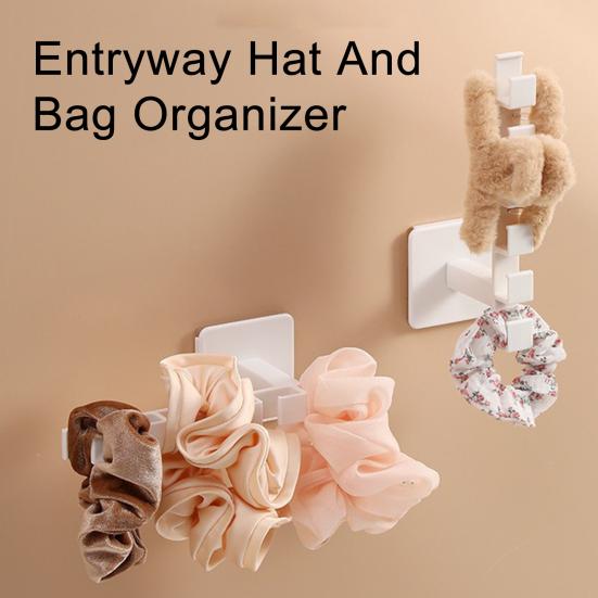 Wall-Mounted Cap Organizer Headband Holder Hat Bag Hanger with Multiple Hooks for Scarves Belts Hair Ties