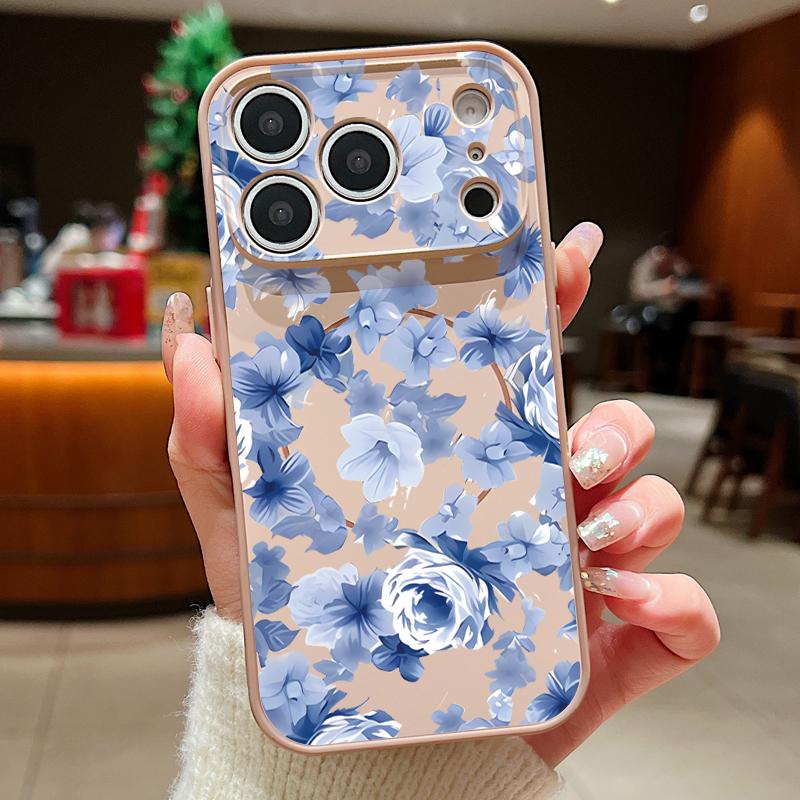 Magnetisch Für Magsafe Hülle Für iPhone 17 Pro Max Blau Rose Blumen Muster Hautgefühl Abdeckung Für iPhone 16 15 14 13 Pro Max