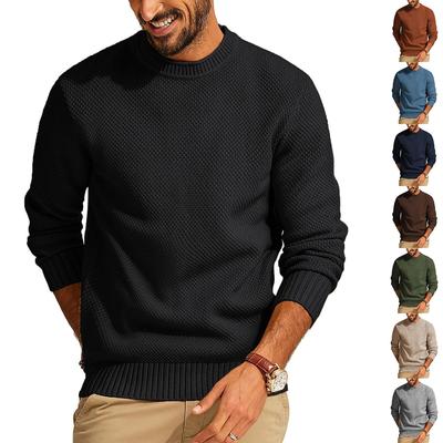 Męski Outdoorowy Casualowy Luźny Gładki Sweter Pulower Dzianina z Okrągłym Dekoltem