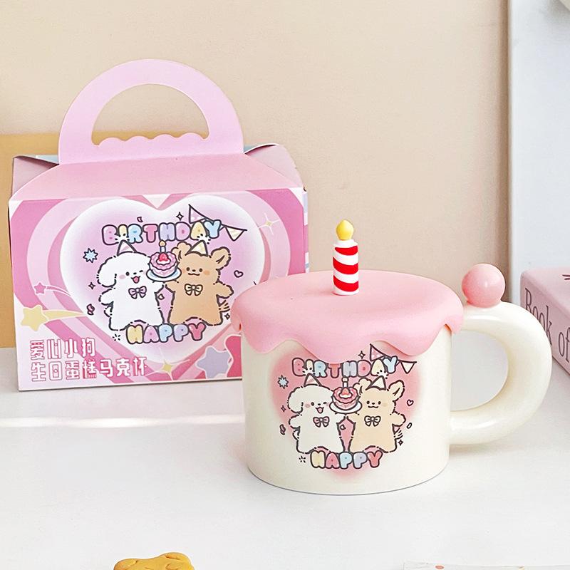 

Couple Pair of Cup Birthday Gifts for Girlfriend Cup Office Cute Ceramic Mug Female Couple Water Cup Home Use about 380ml