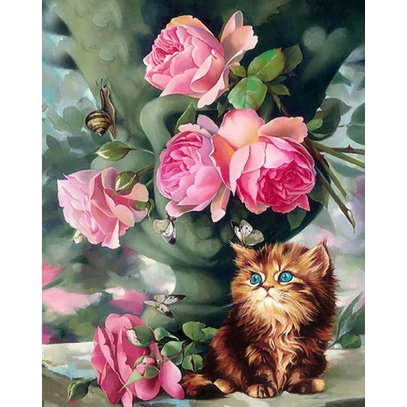 Kruhová vrtačka Diamantová malba Květinová váza Krajina Diamantové vyšívání Krajina Sada křížkového stehu DIY Home Decor dárek