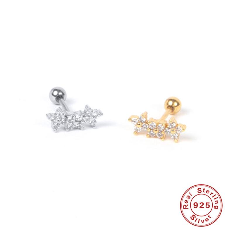 S925 Sterling Silver Piercing Ear Bone Stud Ear Nail Small Gold Ball Threaded Ear Stud Zircon Body Earrings Earrings