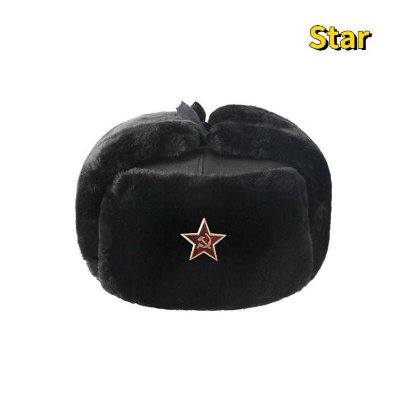 2020Army Military Badge  Bomber Hats Pilot Trapper Trooper Hat Winter Faux Fur Earflap Men Snow Hat