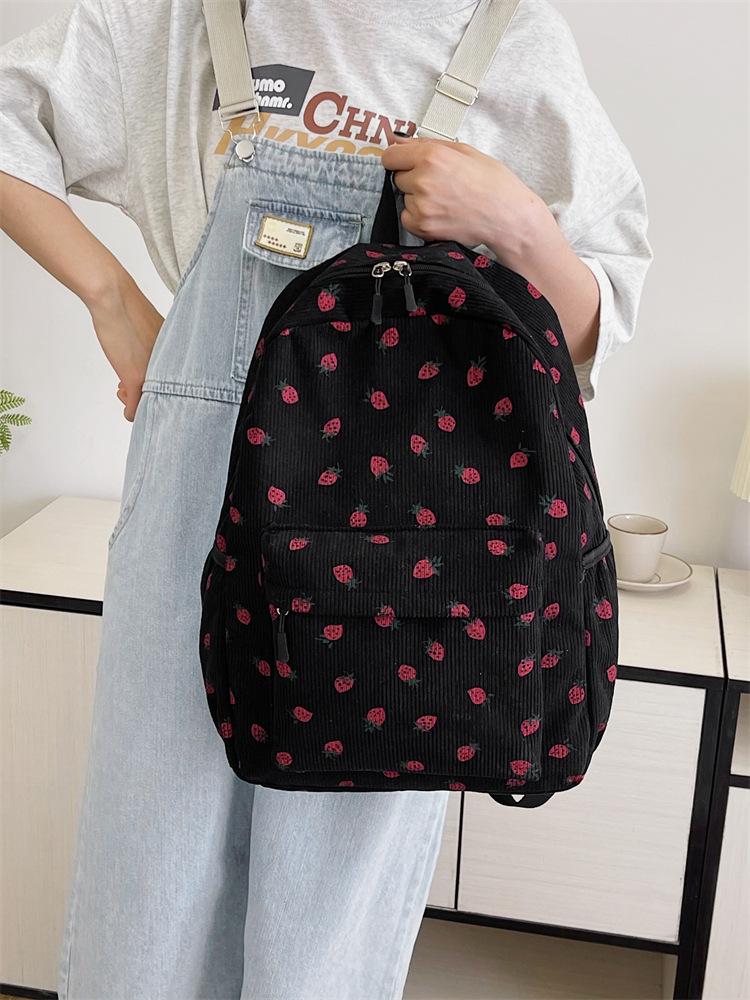 Schoolbag Strawberry Corduroy Backpack Small Fresh College Student Women's School Bag Fashion Casual Versatile Backpack Cute Bag