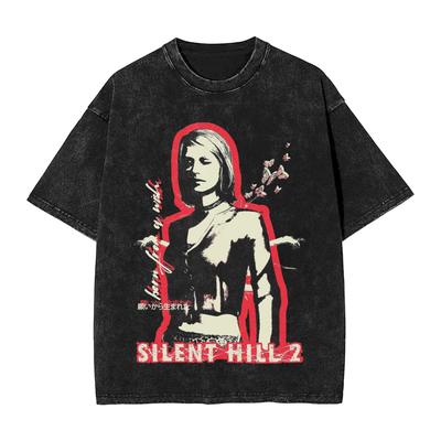 Vintage Tvättade Silent Hill 2 T-shirts Sommar Överdimensionerade T-shirts För Män Kvinnor Kläder Bomull Mjuk Kortärmad T-shirt