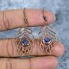 Round Lapis Lazuli Stone Electroformed September Dangling Ethnic Earrings Copper VP-85