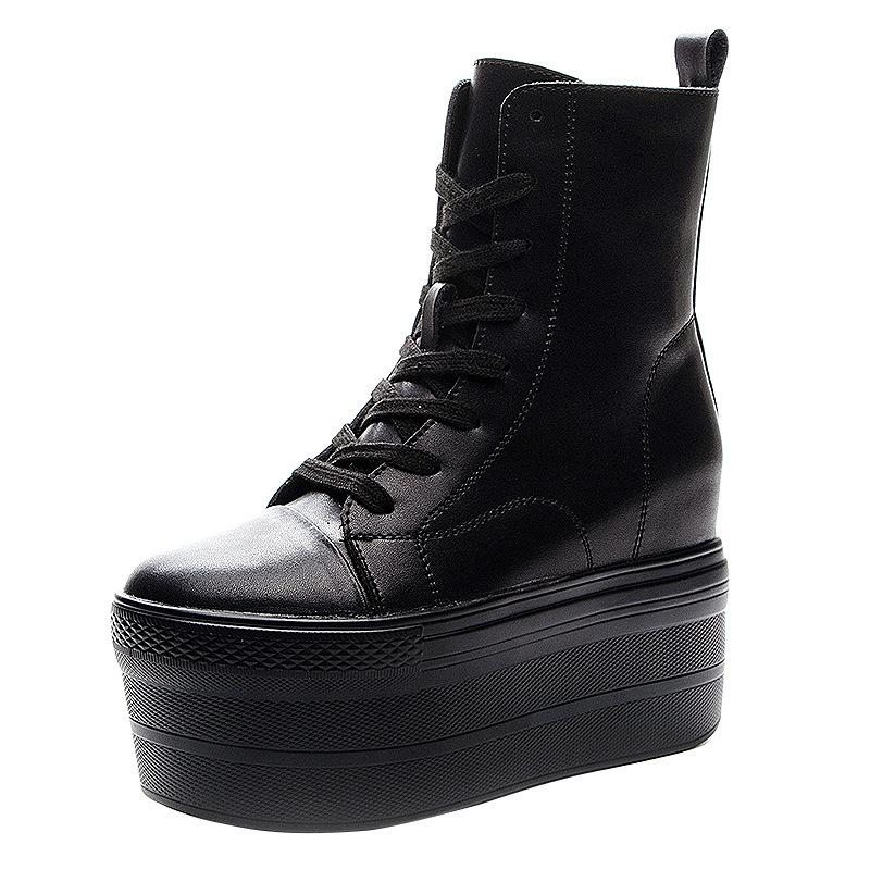 Autumn and winter platform high-top shoes, muffin shoes, super high heels, short boots for women's casual Korean version of trendy Martin boots for