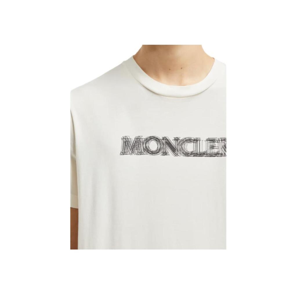 Moncler White Blurred Letter Logo Crew Neck Versatile Short Sleeve T-Shirt Men Tops K1-091-8C00005-89A17-034