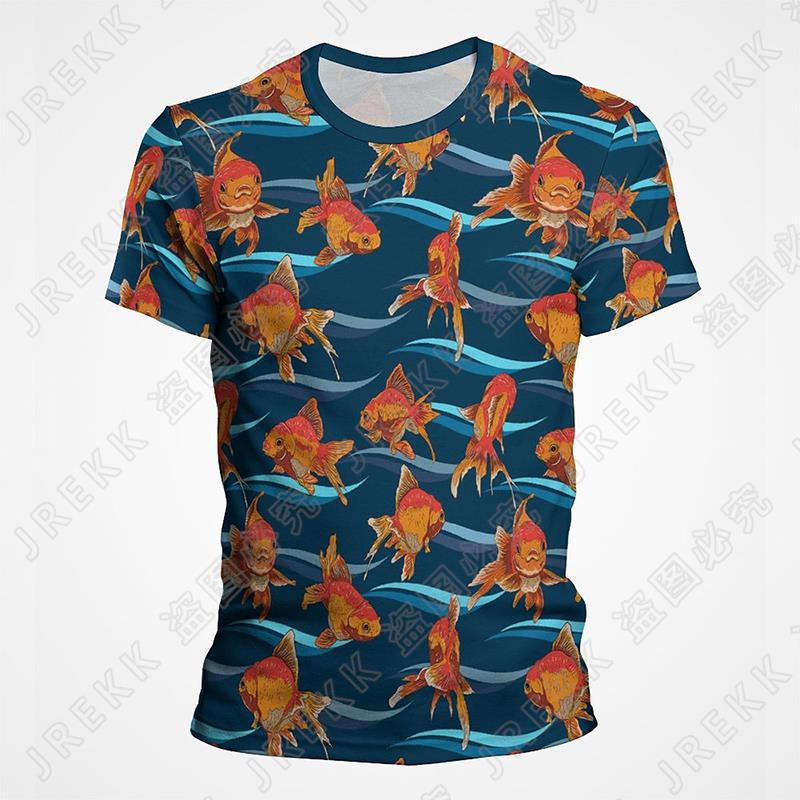 Goldfish and Koi Pattern Printed T-shirt Summer Men's Retro Top Fashion Trend Cool 3D Printed Top T-shirt Pullover