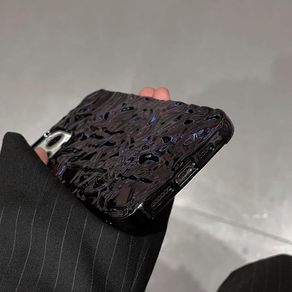 Cool Bright Black 3d Pleats Skin Phone Case For Iphone 14 12 11 13 Pro Max Mini Xr X Xs 6 6s 7 8 Plus Se Slim Soft Cover