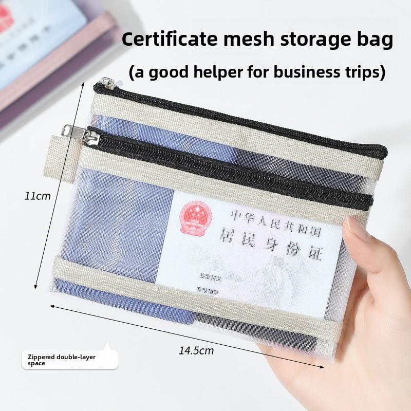 Double-layer Mesh Storage Bag, ID Card Storage Bag, Five-color Zipper Bag for ID Cards and Passports, Portable Small Card Case for Bank Cards
