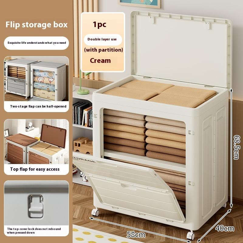 Large Capacity Storage Cabinet Toy Clothing Storage Box&Bins Movable Wheels Multi-Functional Flip-top Organizing Box