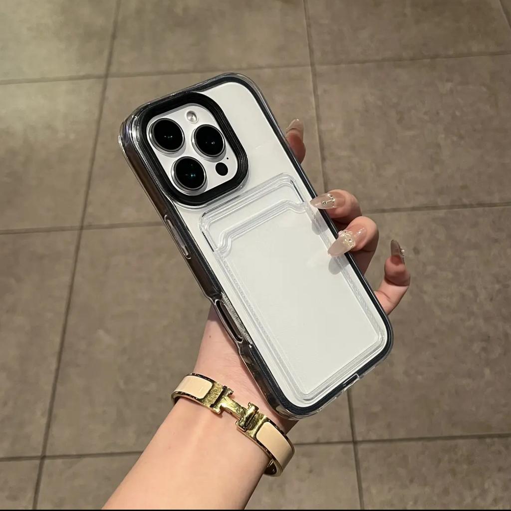 2in1 Card Holder Slot Wallet Photo Pocket Clear Case For 16 15 14 Plus 13 12 11 Pro Max X XR XS TPU+PC Shockproof Cover