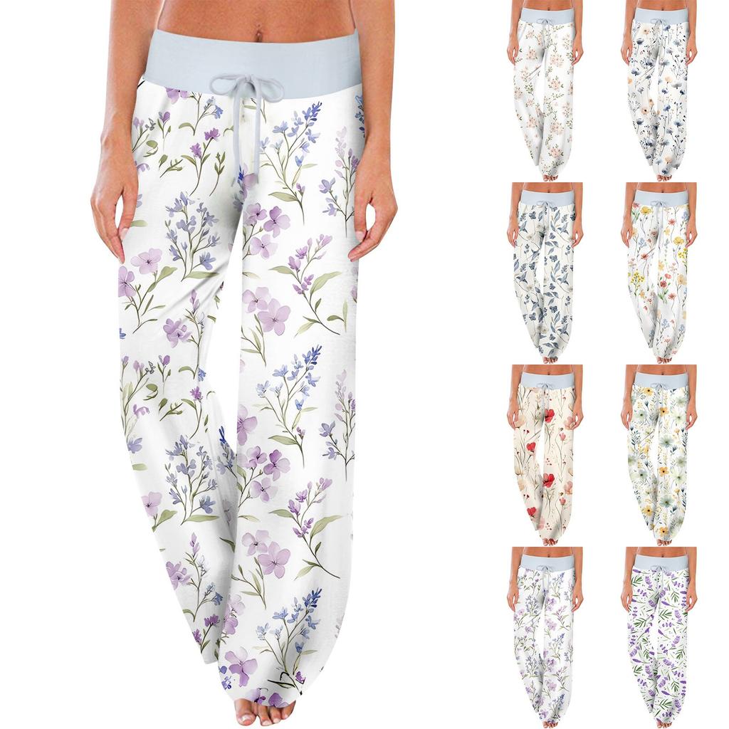 Women's Casual Sports Pants Vintage Printed Pajama Pants With Pockets
