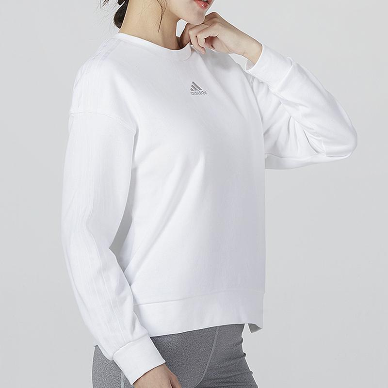 Adidas Mh 3S Sweatshirt Casual Solid Crew Neck Pullover Women Tops White HM7077