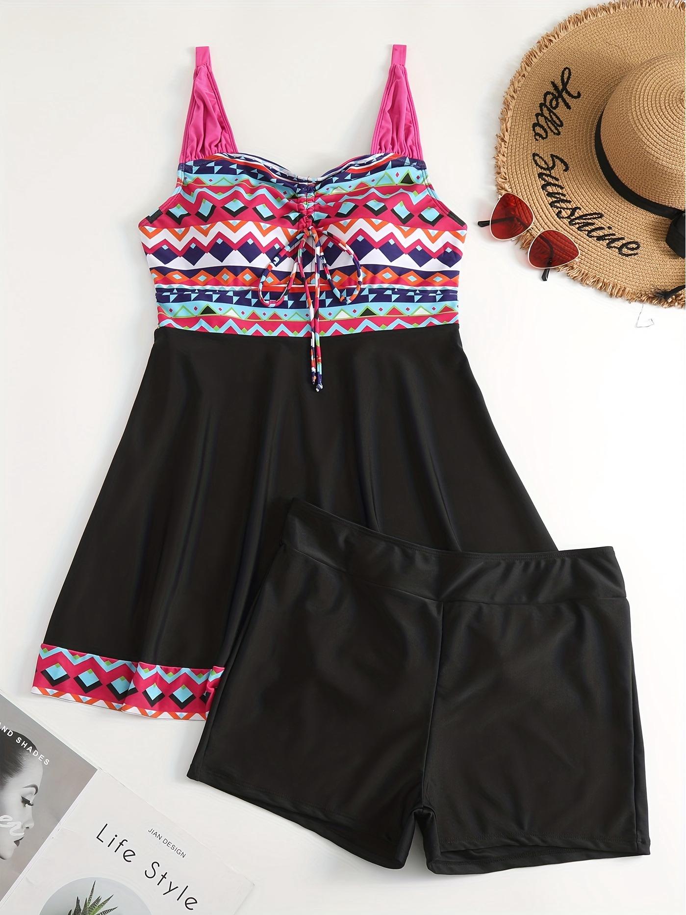 2025 Плюс Размер Европейский и Американский Быстросохнущий Бикини-Комплект Без Спинки со Шортами-Юбкой для Женщин 3XL