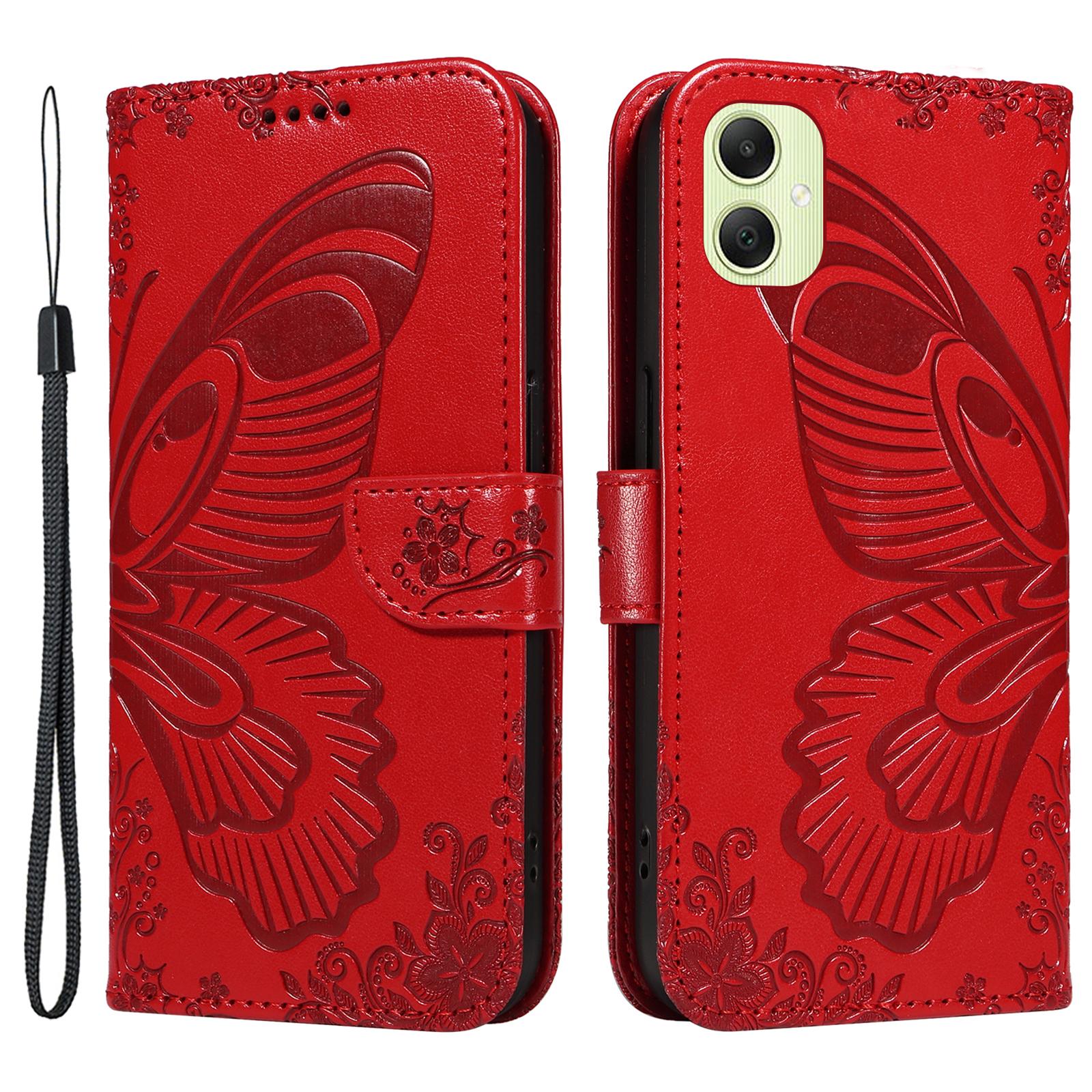 

Для Samsung Galaxy A05 4G Чохол Butterfly Leather Wallet Phone Cover with Hand Fem Red