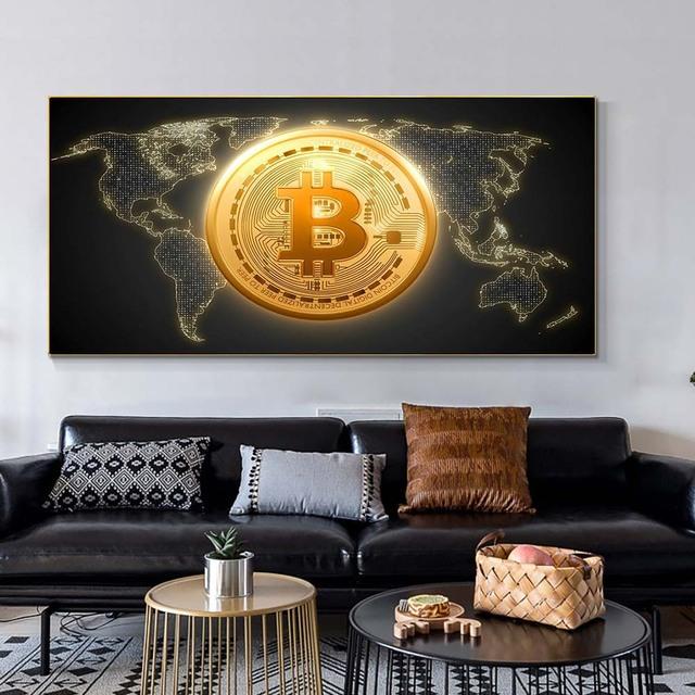 Dipinto su Tela Bitcoin in Fiamme Vintage Poster e Stampe in Dollari Nordici Immagini di Arte Murale per Decorazione Soggiorno Senza Cornice