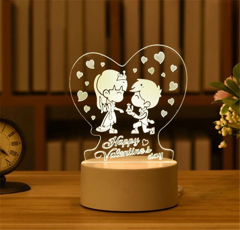 Heart Love Acrylic 3D Night Light USB DIY Kids Bedroom Night Lamp for Valentine's Day Decor Christmas Wedding Cute Gifts 2023
