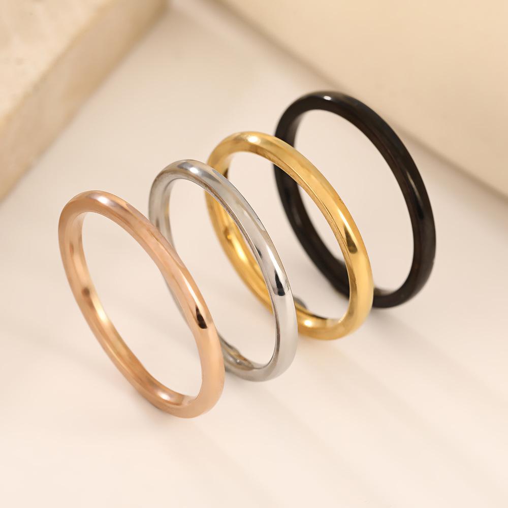 s/2mm Wide Ring Women Men Stainless Steel Black Rose Gold Color Minimalist Smooth Trendy Rings Couple Jewelry Gift