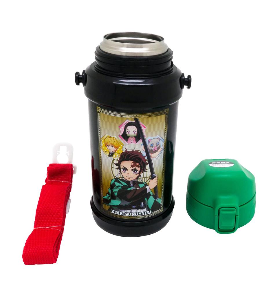 OSK Direct Stainless Steel Water Demon Kimetsu No 600ml Box Bottle, Slayer Yaiba, [Insulated/Gift Included] SBR-600D Green/Black